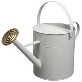 simpa 9 Litre / 2 Gallon White Galvanised Watering Can with Brass Rose.