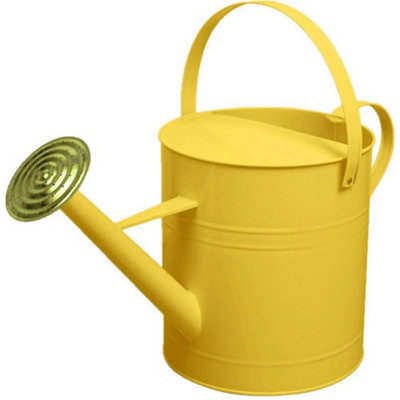 simpa 9 Litre / 2 Gallon Yellow Galvanised Watering Can with Brass Rose.