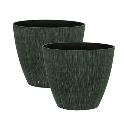 simpa Allure 2PC Green Textured Plastic Planters 33cm (H) x 38cm (Diameter)