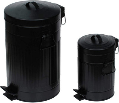 simpa Black 2PC Metal Pedal Dustbin 12L & 3L Set