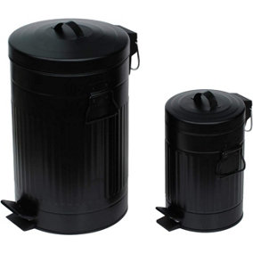 simpa Black 2PC Metal Pedal Dustbin 12L & 3L Set