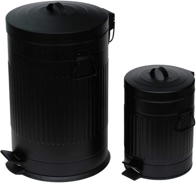 simpa Black 2PC Metal Pedal Dustbin 20L & 5L Set