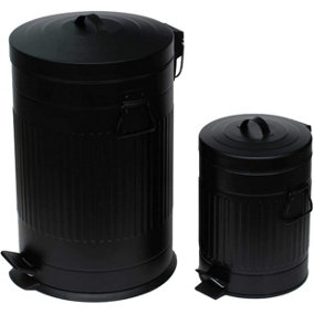 simpa Black 2PC Metal Pedal Dustbin 20L & 5L Set