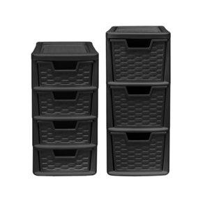 simpa Black 3 & 4 Drawer Rattan Storage Units Duo Set