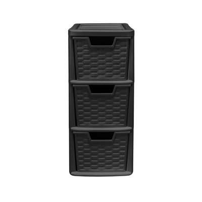 simpa Black 3 Drawer Small Rattan Storage Unit