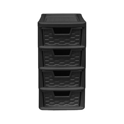 simpa Black 4 Drawer Small Rattan Storage Unit