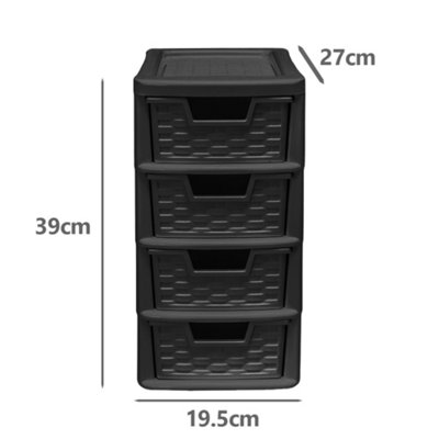 simpa Black 4 Drawer Small Rattan Storage Unit