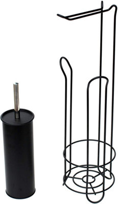 simpa Black Free Standing Toilet Brush & Toilet Roll Holder