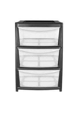 simpa Black Large 3 Drawer Multi-Purpose Plastic Storage Tower