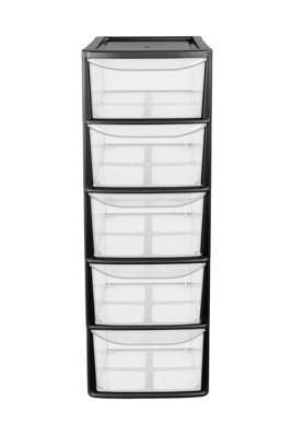 simpa Black Large 5 Drawer Multi Purpose Plastic Storage Tower