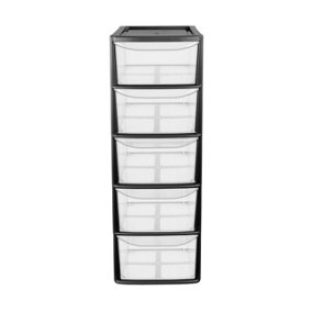 simpa Black Large 5 Drawer Multi-Purpose Plastic Storage Tower