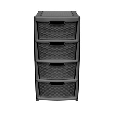 simpa Black Large Multi-Purpose Plastic Rattan 4 Drawer Modular 