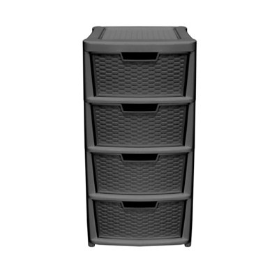 simpa Black Large Multi-Purpose Plastic Rattan 4 Drawer Modular Storage Tower