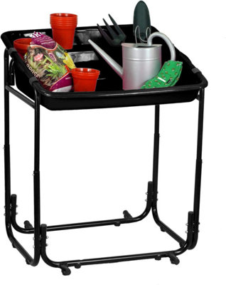 simpa Black Square Gardening Potting Tray with Adjustable 3 Tier Metal Bench Stand.