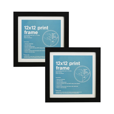 simpa Black Vinyl 12" x 12" Picture Frame with Wood Grain Finish. Shatter-Proof Styrene. Set of 2 Frames.