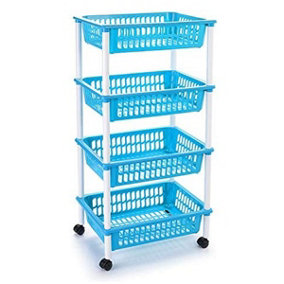 simpa Blue 4-Tier Multi Purpose Plastic Basket Storage Trolley