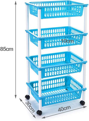 simpa Blue 4-Tier Multi Purpose Plastic Basket Storage Trolley