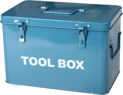simpa Blue Metal Vintage Single Tray Toolbox with Lockable Lid