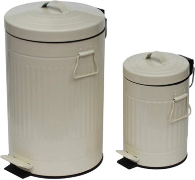 simpa Cream 2PC Metal Pedal Dustbin 12L & 3L Set