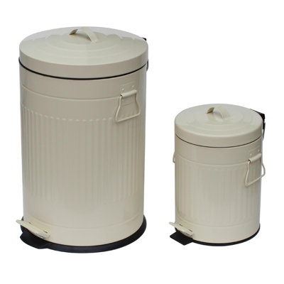 simpa Cream 2PC Metal Pedal Dustbin 20L & 5L Set