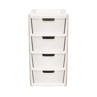 simpa Cream Large Multi-Purpose Plastic Rattan 4 Drawer Modular Storage Tower