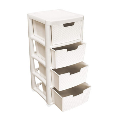 simpa Cream Large Multi-Purpose Plastic Rattan 4 Drawer Modular