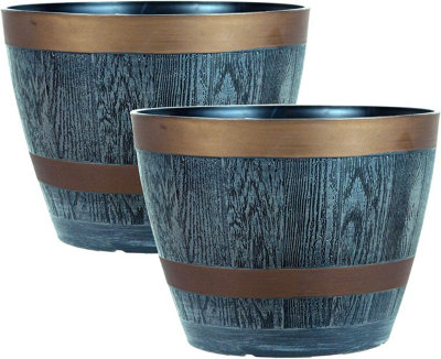 simpa Dark Grey 28.5cm Rustic Barrel Cask Planters