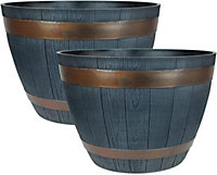 simpa Dark Grey 38cm Rustic Barrel Cask Planters