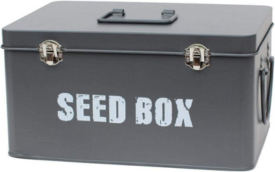simpa Grey Seed Storage Utility Tin with 10PK Starter Vegetable & Flower Seed Packets.