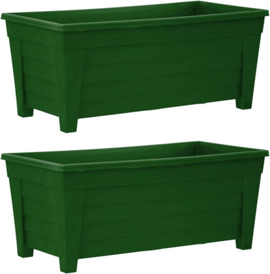 simpa Grosvenor 55cm Green Plastic Trough Garden Planter Set of 2 Pots