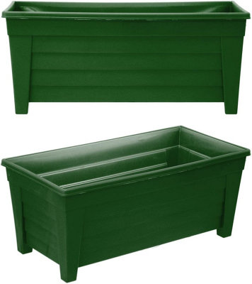 simpa Grosvenor 55cm Green Plastic Trough Garden Planter Set of 2 Pots