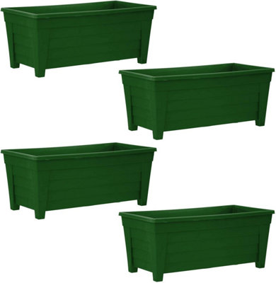 SIMPA GROSVENOR 55CM GREEN PLASTIC TROUGH GARDEN PLANTER SET OF 4 POTS