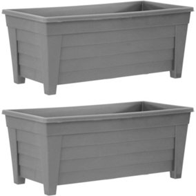 simpa Grosvenor 55cm Grey Plastic Trough Garden Planter Set of 2 Pots