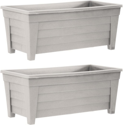 simpa Grosvenor 55cm Taupe Plastic Trough Garden Planter Set of 2 Pots