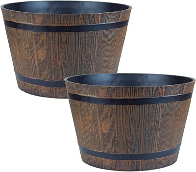 simpa Homestead Medium 30.5cm Brown Half Barrel Cask Planters