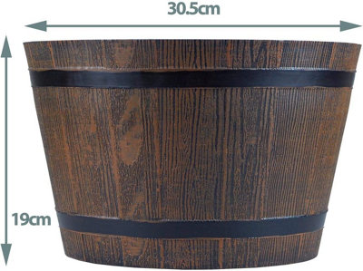 simpa Homestead Medium 30.5cm Brown Half Barrel Cask Planters - 3