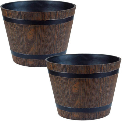 simpa Homestead Small 23cm Brown Half Barrel Cask Planters