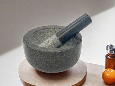 simpa Large Solid Premium Black Granite Stone Mortar & Pestle Set