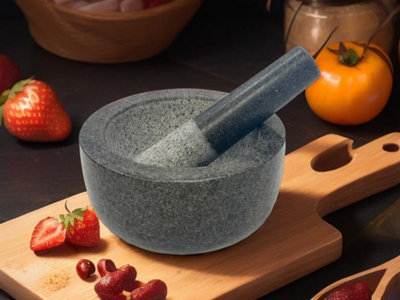 simpa Large Solid Premium Black Granite Stone Mortar & Pestle Set