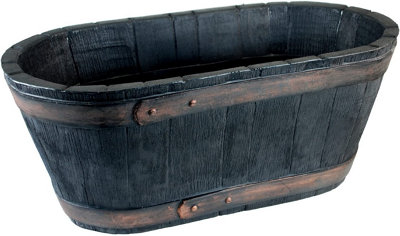 simpa Oakwood Black Rustic Style Plastic Trough Planter