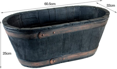 simpa Oakwood Black Rustic Style Plastic Trough Planter - 3