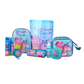 simpa Peppa Pig Unicorn 8PC Back to School Bundle with Insulated Lunch Bag.