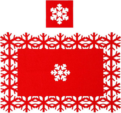 simpa Red Red Felt Christmas Snowflake Table Place Mat & Coaster Sets - 4 Settings