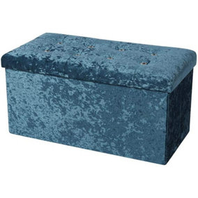 simpa Sapphire Blue Velour Ottoman Storage with Extra Thick Cushion.