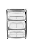 simpa Silver Large 3 Drawer Self Assembly Plastic Storage Tower