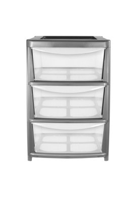 simpa Silver Large 3 Drawer Self Assembly Plastic Storage Tower