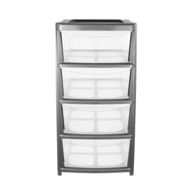 simpa Silver Large 4 Drawer Self Assembly Plastic Storage Tower