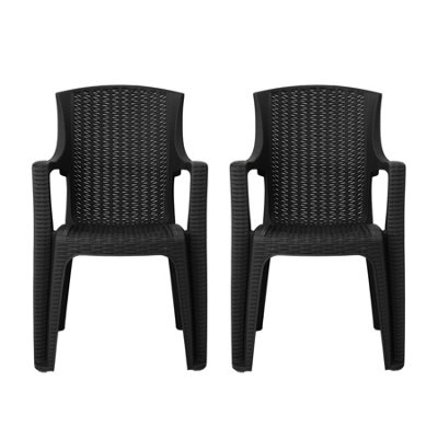 simpa Stackable Plastic Rattan Effect Garden Chair - Graphite Set of 2