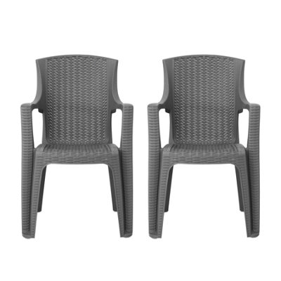 simpa Stackable Plastic Rattan Effect Garden Chair - Grey Set of 2