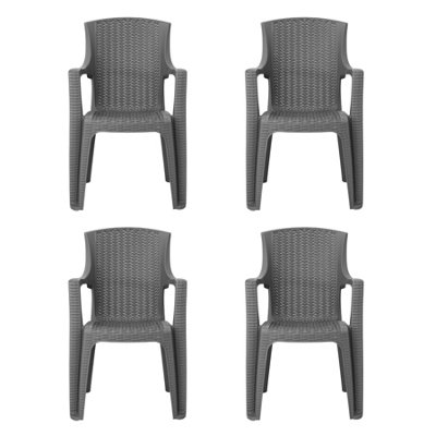 simpa Stackable Plastic Rattan Effect Garden Chair - Grey Set of 4